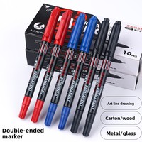 Stylo marqueur à double extrémité à base d'eau noir ultra-fin pointe de pinceau oblique en plastique 1mm encre permanente petite signature art