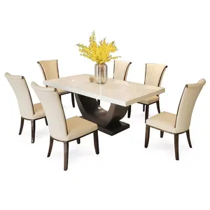 现代餐桌椅子套装钢化大理石长方形餐桌4把餐厅家具套装