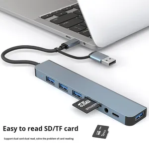 Station d'accueil double tête 8-en-1 en alliage d'aluminium USB-C 3.0 avec support de carte SD et adaptateur de charge PD pour ordinateur portable/téléphone/<span class=keywords><strong>iPad</strong></span> - Product Image 4