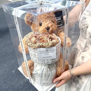 Oso de Peluche, Ramo de Flores de Jabón Artificial, Caja Transparente para Regalo, Regalo para Niñas, Regalo para el Día de la Madre, Ramo de Boda, Osos de Peluche - Product Image 3