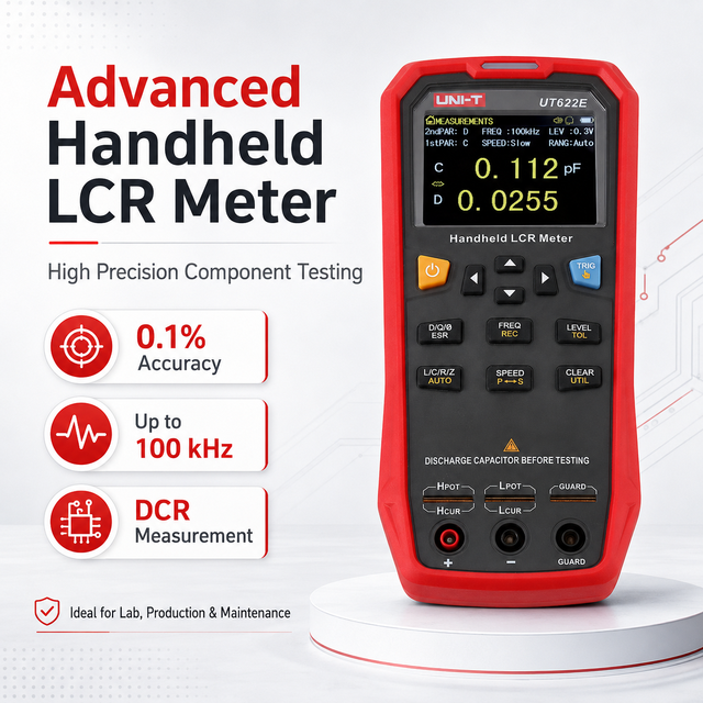 UNI-T UT622E Handheld LCR Meter 100kHz 0.1% Accuracy Digital Component Tester with DCR ESR USB
