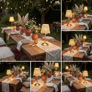 Lampe de table en tissu, lumière de table pour mariage, abat-jour en rotin personnalisé, hauteur réglable, lampes de table de restaurant, rechargeables - Product Image 5