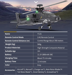 <span class=keywords><strong>Hélicoptère</strong></span> militaire RC F11-S Flybarless à l'échelle 1:32, type AH-64D Apache, 8 pièces en métal <span class=keywords><strong>et</strong></span> plastique, GPS, gyroscope 3D6G, moteur brushless, FPV 5.8G - Product Image 2