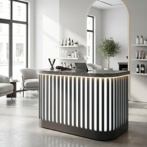 Minimalist Salon Reception <b>Desk</b> with LED Lighting Durable & Eco-Friendly MDF Top for Modern Beauty Studio Furniture - Product Image 1