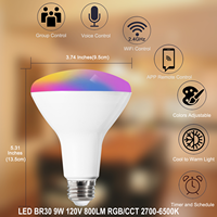 Prêt à expédier Ampoules LED intelligentes Tuya 120V BR30 RGB+CCT 9W Wifi Contrôle par application Lumière à intensité variable E26 pour salon/chambre