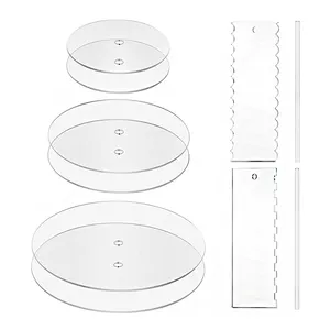 Round Clear Acrylic Cake Discs Set With Cake Scraper And Acrylic Dowel For Bakery