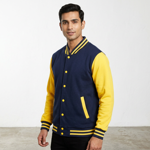 Custom Vintage Winter Fall Hooded <b>Slim</b> <b>Fit</b> Wool/Polyester Varsity <b>Jacket</b> with Patchwork Design and Front Logo for Unisex - Product Image 1