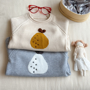 Tongxingyuan Girls Sweater Beige Gray 380 Round Neck Jacquard Knit Cotton Autumn Winter Wear - Product Image 4