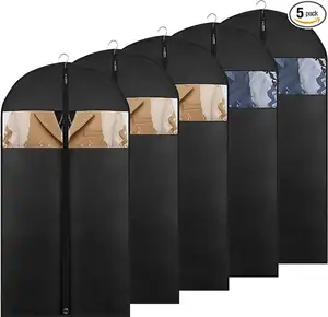 Black Luxury Long Garment Bag With Zipper Non Woven Gown Cover Custom Clothing Zipper Garment Bags