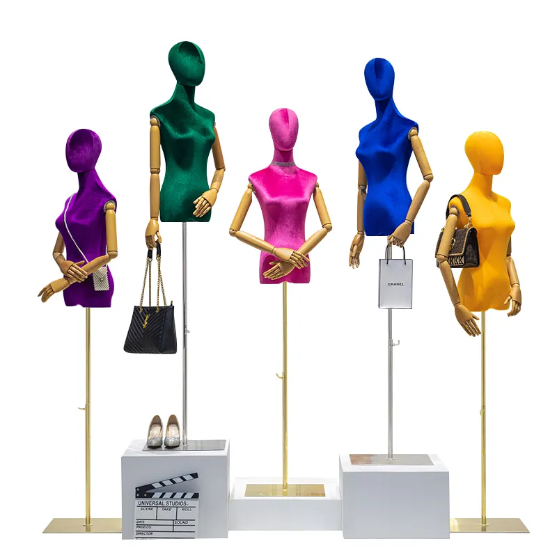 Kleur Fluwelen Mannequin Props Vrouwelijke Helft Lichaam Kledingwinkel Venster Dummy Mannequin Trouwjurk Display Stand