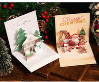 Kartu Hadiah Natal Pop Up Santa Claus Pohon Natal Kartu Ucapan Kartu Natal 3D dengan Amplop