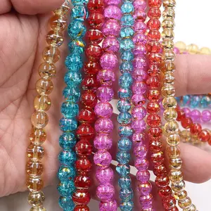 New Glass Beads 6mm 8mm Coating Paint Red Blue Yellow Rose Pink Color Gold Lined Glass Loose Beads For Bracelet Jewelry Making