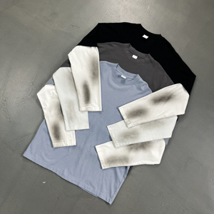 Camisetas de Hombre con Estilo 2025, Lavado Enzimático, Talla Grande, Diseño en Capas, Teñido con Spray, Efecto Desgastado con Ribete en Contraste, 100% Algodón - Product Image 1