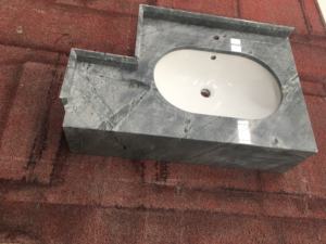 Venta caliente Milkey Grey Mármol Ensamblado con tazón Tocador de baño con fregadero UMS Venta directa de fábrica de alta calidad Pulido - Product Image 5