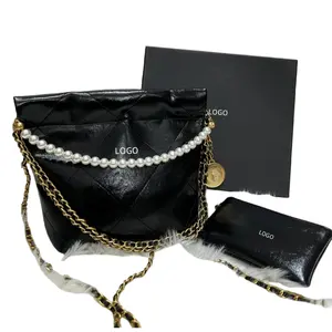Big Brand New Counter Gift Pre-loved Garbage Bag Pearl Chain Bronze Vintage Hardware One-shoulder Crossbody Bag Women's Bag