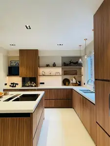 CBMMART Armário de cozinha modular com acabamento em madeira e melamina, conjunto de móveis de cozinha personalizados novo estilo