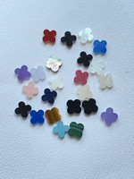 Cabochon Fleur en Agate Noire et Rouge, Pierre Naturelle, avec Zircon Incrusté sur 3 Couches, pour Montures de Bagues, Boucles d'Oreilles et Pendentifs
