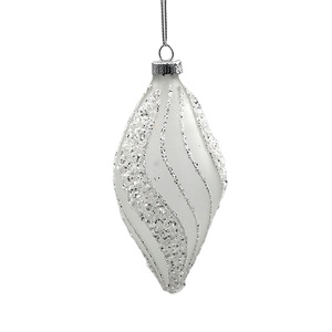 Vente en gros 80mm blanc dépoli <span class=keywords><strong>boule</strong></span> ornement de haute qualité en forme d'olive décoration décorative suspendue pour arbre de Noël - Product Image 1