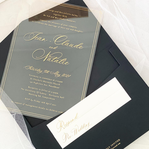 Carte d'invitation de <span class=keywords><strong>mariage</strong></span> personnalisée en acrylique transparent avec pochette noire et cartes de détail RSVP pour des ensembles d'annonces de <span class=keywords><strong>mariage</strong></span> romantiques - Product Image 3