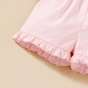 ชุดเสื้อผ้าเด็กผู้หญิงลายดอกไม้พาสเทลสไตล์เจ้าหญิงสุดเซ็กซี่สำหรับฤดูร้อน พร้อมกางเกงขาสั้นและโบว์สีชมพู - Product Image 5