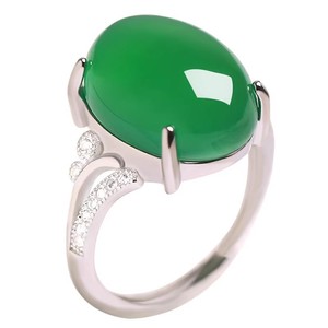 Elegant Oval Simulated Jade Green Chalcedony Open Ring Women Vintage Adjustable Jewelry Gift Bezel Setting - Product Image 4
