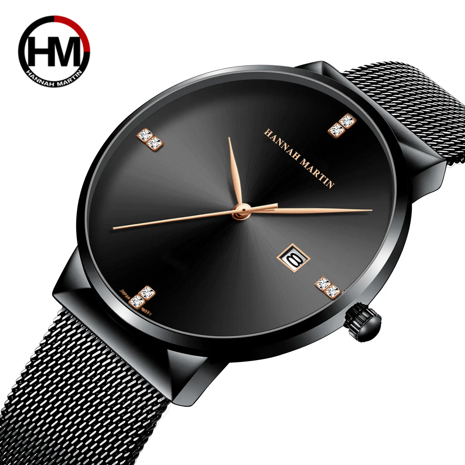 Hannah Martin Watch 901 Men Stainless Steel Business Waterproof Quartz Wristwatch Simple Slim Calendar Men's Clock Reloj Hombre