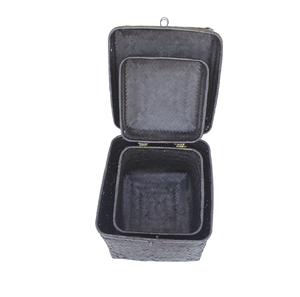 Caja de almacenamiento de bambú tejida negra duradera hecha a mano con tapa ordenada, mantas organizadoras, artículos de oficina de lavandería de Vietnam - Product Image 1