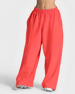 Custom Vibrant Red High Waist Wide Leg <b>Fleece</b> <b>Trousers</b> for Women Elastic Waist Casual Wholesale Pants for USA Buyers Bulk B2B - Product Image 1