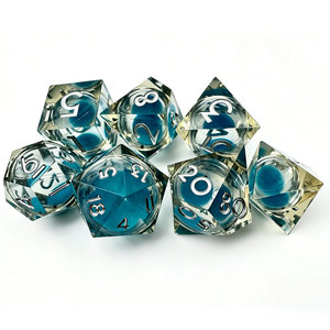 Transparent Shell Blue Liquid Core Sharp Edge RPG <b>Dice</b> Silver Inlaid Numbers Custom Logo Factory Direct Bulk Supply - Product Image 5