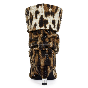 Bottines à talon moyen pour femme, à imprimé léopard, avec strass, à la mode, à la taille mi-haute, avec des paillettes amincissantes pointues - Product Image 3