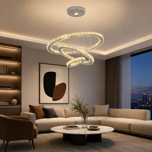Lustre nordique moderne de luxe à 3 anneaux, 3 couleurs changeantes, lustre en cristal LED pour salon, chambre à coucher, restaurant - Product Image 1