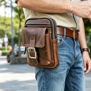 Borsa da Cintura Vintage in Vera Pelle Contact's per <span class=keywords><strong>Uomo</strong></span>, <span class=keywords><strong>Marsupio</strong></span> Multi-Tasca per Cellulare da 6.7" e Passaporto, con <span class=keywords><strong>Tracolla</strong></span> Staccabile - Product Image 1