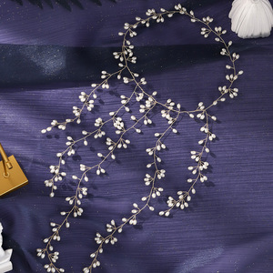 Serre-tête de mariée <span class=keywords><strong>vintage</strong></span> fait main avec perles et fleurs, simple et fluide, pour maquillage de scène féminin - Product Image 5