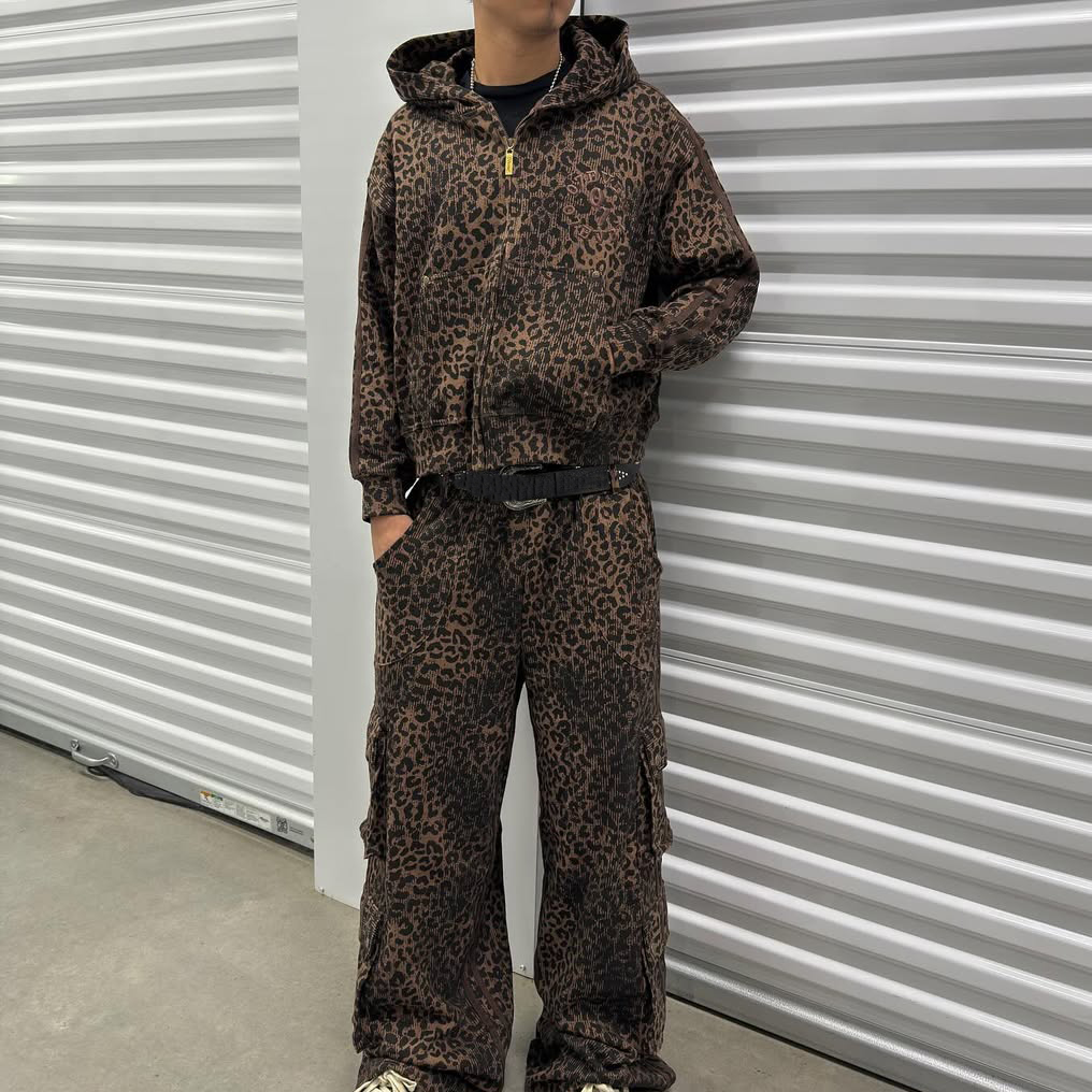 Leopard Sweat Suits Stylish Sporty Two-Piece Sets