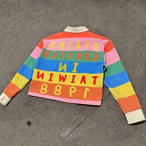 OEM Street Style Colorful <b>Stripes</b> Long Sleeve Cotton Polo <b>Shirt</b> 300 Gsm Print Boxy <b>T</b>-<b>Shirt</b> - Product Image 3