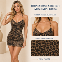 Robe mini sexy personnalisée à bretelles halter pour femme, lingerie taille haute amincissante imprimé léopard en polyester anti-plis OEM ODM