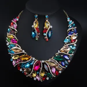 High-quality Crystal Necklace Earrings Set Bridal Party Jewelry Wholesale Women's Accessories