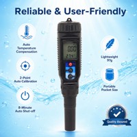 Testeur de pH de haute précision 0,02, type stylo, analyseur de qualité de l'eau, professionnel, 2-en-1, pH-mètre et thermomètre avec calibrage automatique à 2 points