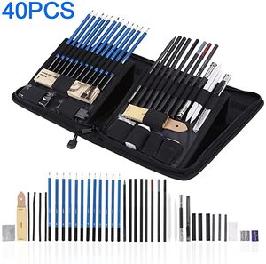 Juego de lápices de dibujo con estuche de transporte, set de bolígrafos de grafito, de carbón, para manualidades, cuchillo para bocetos, con cremallera, 40 unidades - Product Image 2