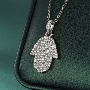 Collar de Moda Hip Hop para Hombre y Niño, con Colgante Mano de Fátima de Oro y Plata, Totalmente Incrustado con Circonitas (CZ), con Cadena de Cuerda de Latón - Product Image 2