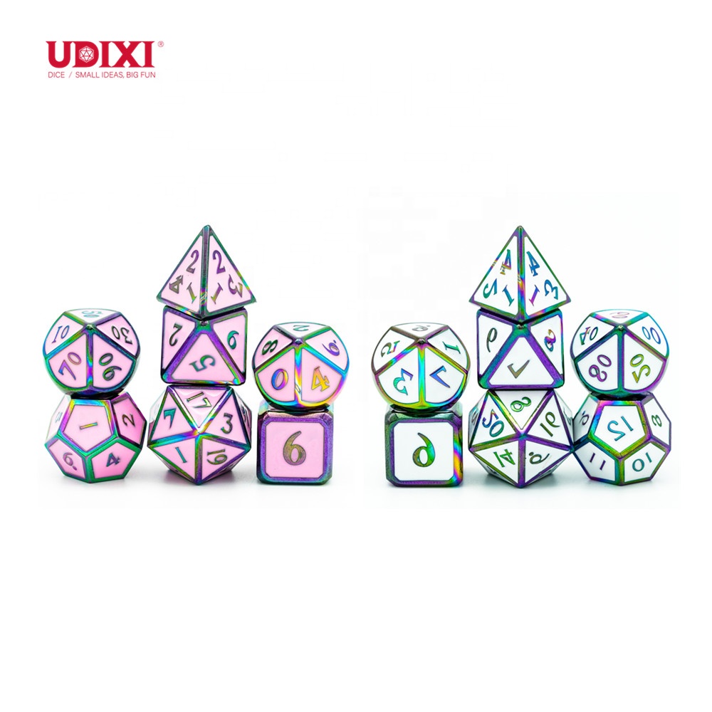 Udixi многогранные логотипы на заказ, ролевые Подземелья и Драконы, набор металлических игральных костей с цветным покрытием и эмалью