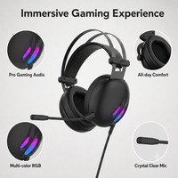 Casque de jeu filaire circum-auriculaire avec LED RGB, suppression active du bruit, son surround USB pour ordinateur portable et PC, écouteurs privés pour joueurs