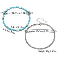 Bracelet délicat double couche en turquoise, style bohème, perles et chaîne en pierre noire, ensemble de bracelets pour homme
