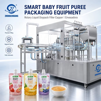 Équipement d'emballage de purée de fruits pour bébés en sachets à bec verseur, remplisseuse rotative de liquides Doypack avec mécanisme de capsulage Envasadora