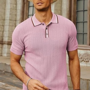 Mens Knitted Breathable Sporty Print for Shirts Short Sleeve Textured Viscose/Polyester Golf - Product Image 6