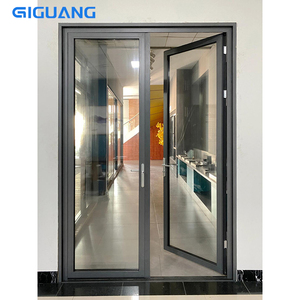 Puerta delantera de tienda francesa comercial, puertas de entrada de rotura térmica de aluminio, puerta de entrada de vidrio oscilante doble - Product Image 3