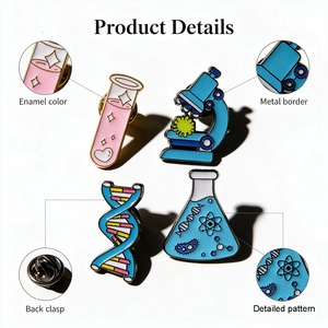 Science Theme Enamel Pins Cartoon <b>Brooches</b> Microscope DNA Test Tube Flask Alloy Jewelry Unisex Gift Accessory - Product Image 2