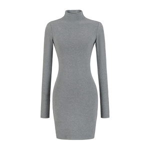 <span class=keywords><strong>Robe</strong></span> côtelée à col montant pour femme, <span class=keywords><strong>robe</strong></span> <span class=keywords><strong>longue</strong></span> <span class=keywords><strong>moulante</strong></span> à manches longues, robes de soirée en tricot coupe ajustée - Product Image 1