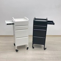 Chariot de Salon Professionnel Robuste en Métal avec 3 Tiroirs et Plateau Coulissant Latéral pour Coiffeur, Barbier, SPA