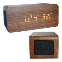 2021 Nieuwe Ontwerp 4.2 Blue Tooth Speaker Houten Led Wekker Met Draadloze Telefoon Oplader
